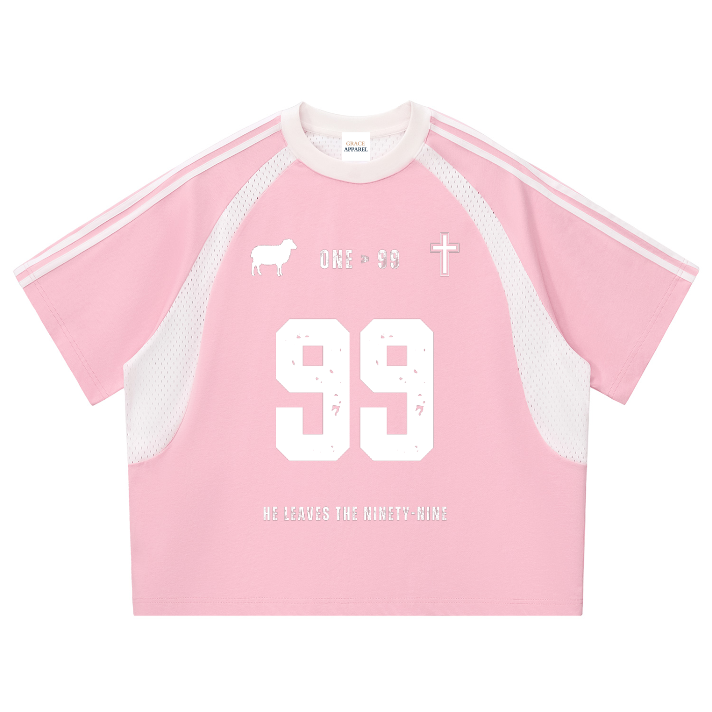 Never Left Behind - Woman Christian Contrast Stripes Panel Mesh T-shirt