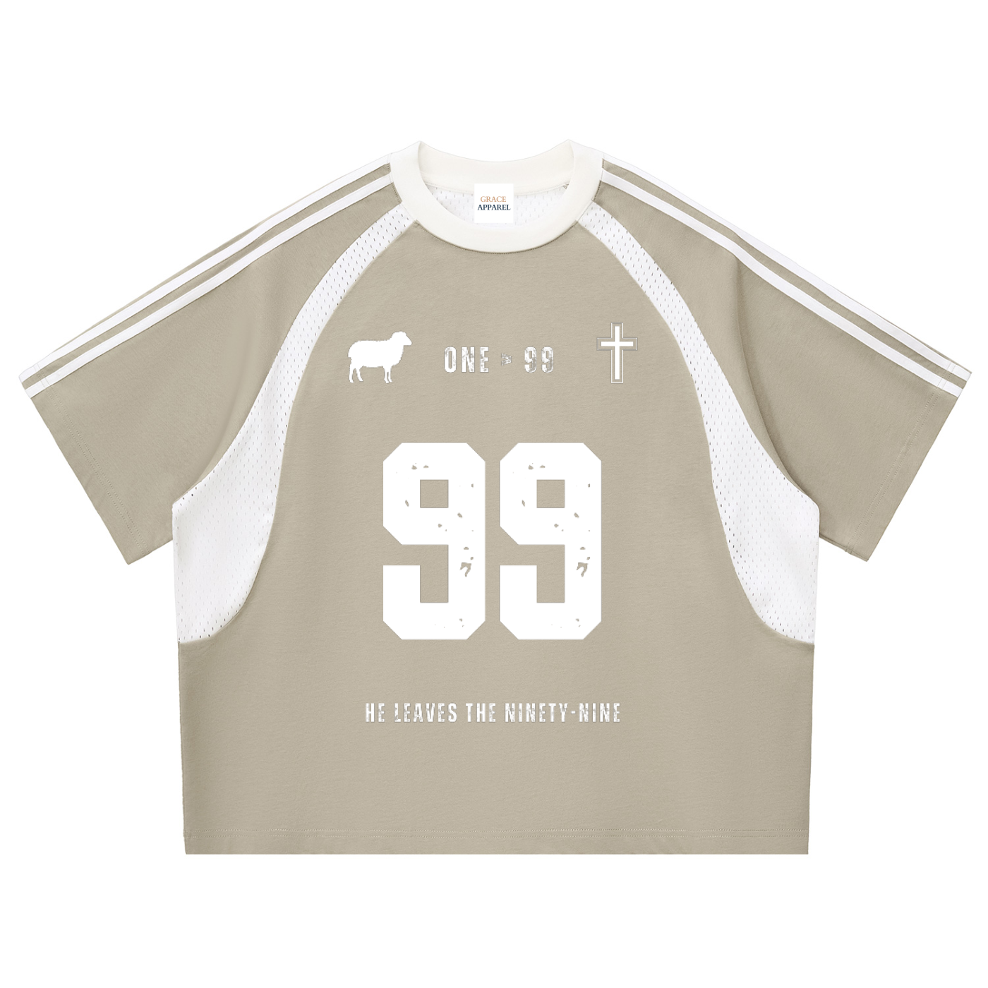 Never Left Behind - Woman Christian Contrast Stripes Panel Mesh T-shirt