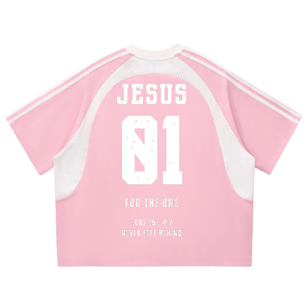 Never Left Behind - Woman Christian Contrast Stripes Panel Mesh T-shirt