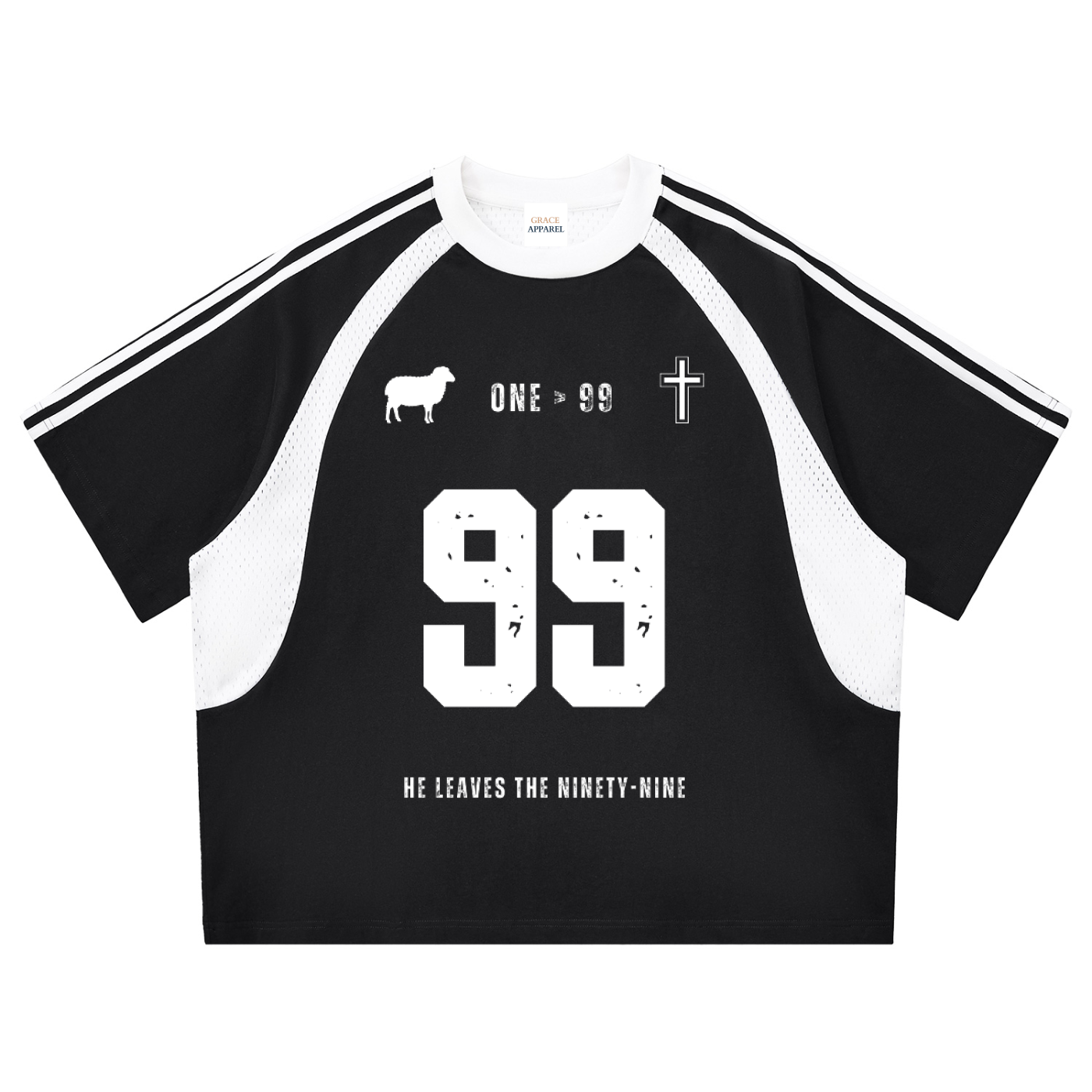 Never Left Behind - Woman Christian Contrast Stripes Panel Mesh T-shirt