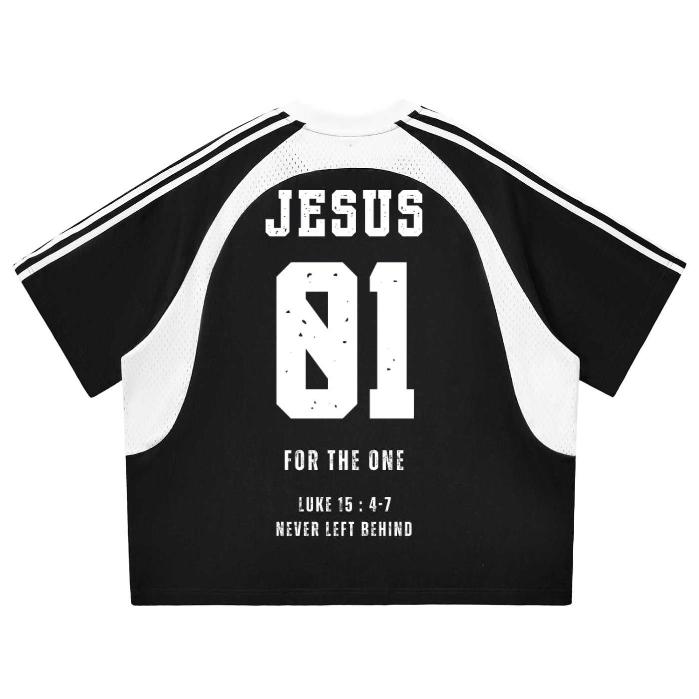 Never Left Behind - Woman Christian Contrast Stripes Panel Mesh T-shirt