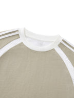 Never Left Behind - Woman Christian Contrast Stripes Panel Mesh T-shirt