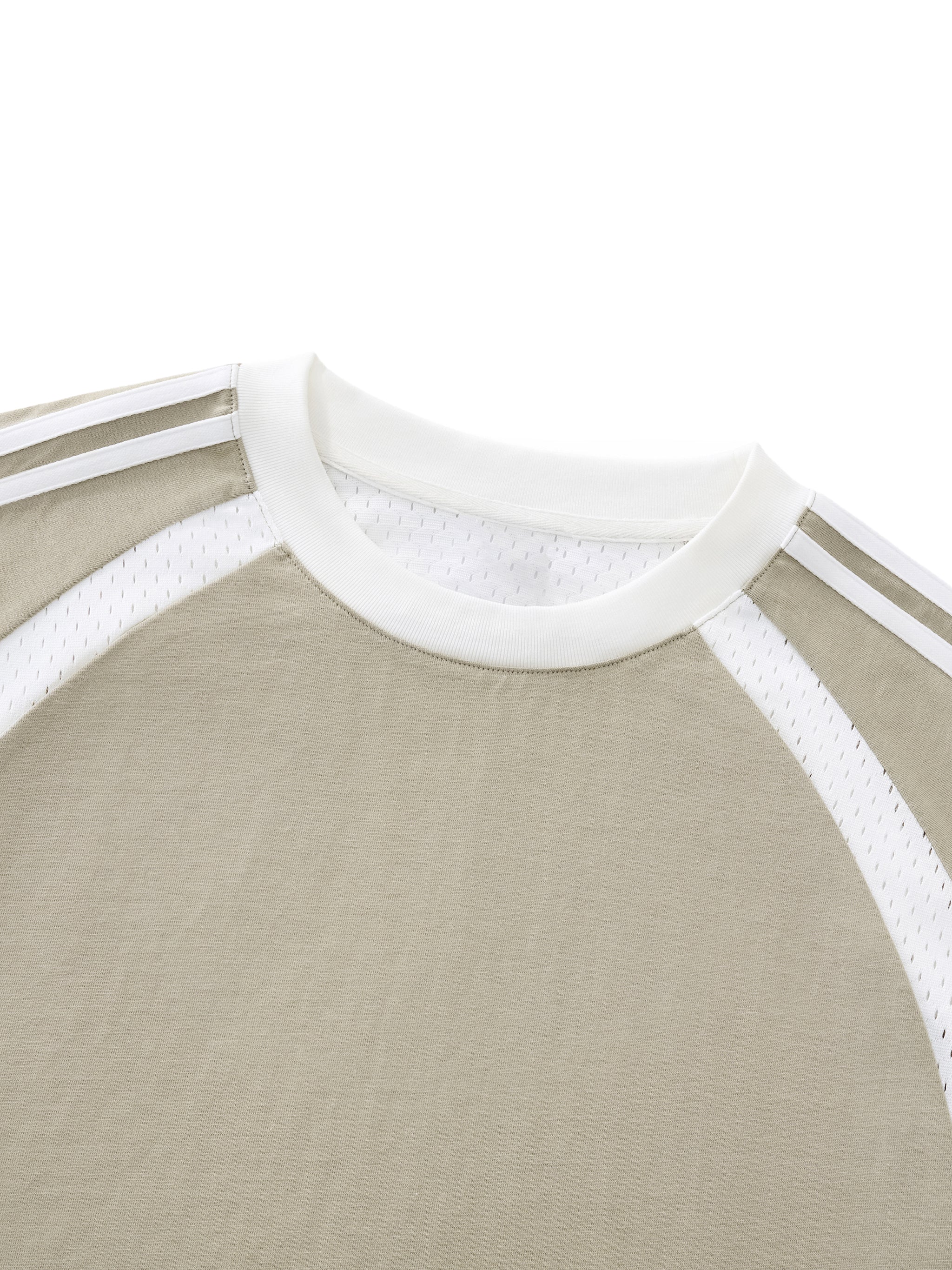 Never Left Behind - Woman Christian Contrast Stripes Panel Mesh T-shirt
