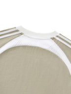 Never Left Behind - Woman Christian Contrast Stripes Panel Mesh T-shirt